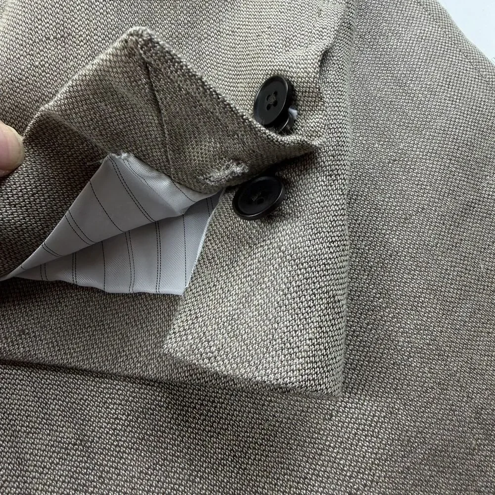 Banana Republic Mens 40L Linen Sportcoat Beige Khaki Tailored Fit Surgeon Cuffs